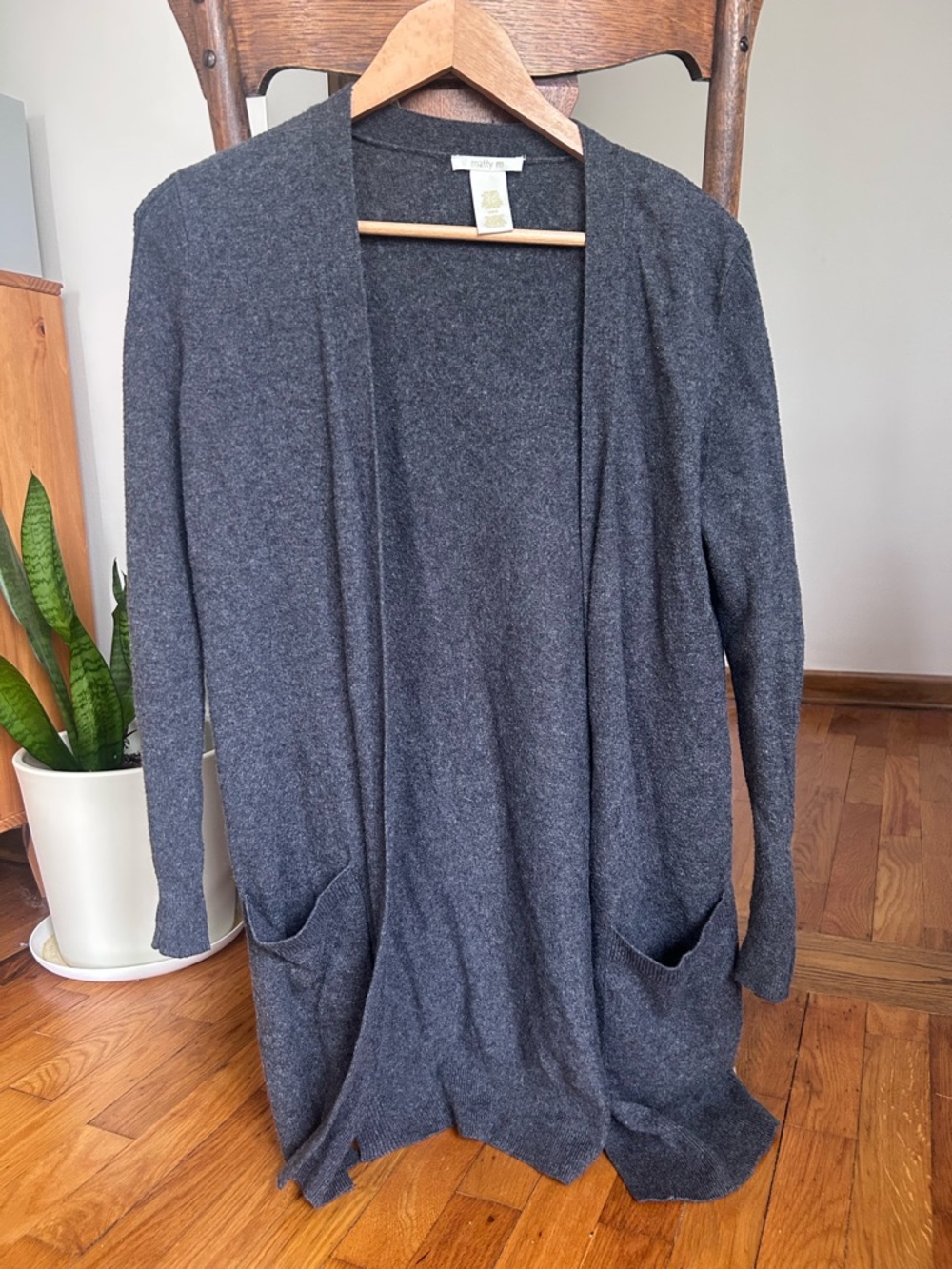 Matty M Dark Gray Open-Front Long Cardigan